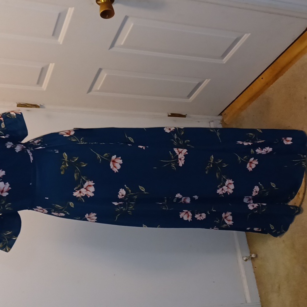 Lulu's Teal Floral Maxi Dress - Picture 3 of 8